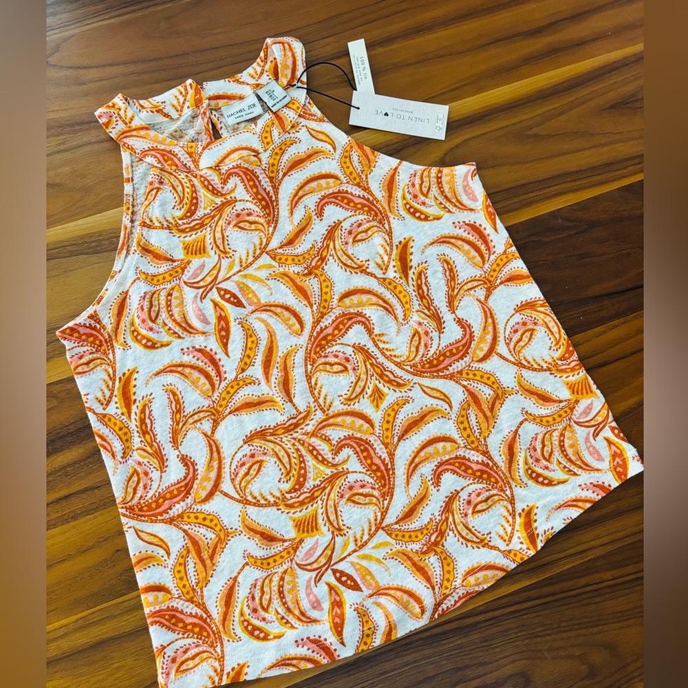 Rachel Zoe Vibrant Orange Paisley Tank Top